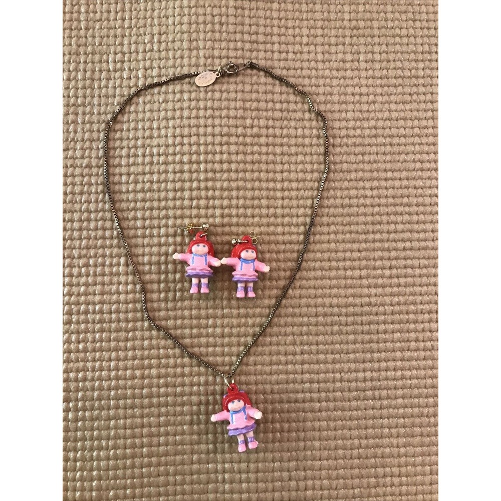 Vintage Cabbage Patch Kids Earrings Pierced & Necklace Jewelry by Applause 1991